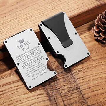 To My Dad Gift | Men Minimalist Personalized Engraved Metal Wallet for Daddy from Daughter | Custom Love Message Slim Aluminum Card Holder with Money Clip | Birthday Christmas Fathers Day Wedding bday