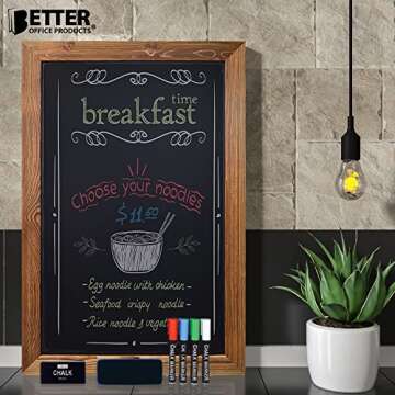 Better Office Products Magnetic Wall Chalkboard Sign, X Large Size 20" x 30", Rustic Wood Frame, Vertical or Horizontal Wall Mount, Includes 4 Chalk Markers + Chalk and Eraser,(Rustic Brown)