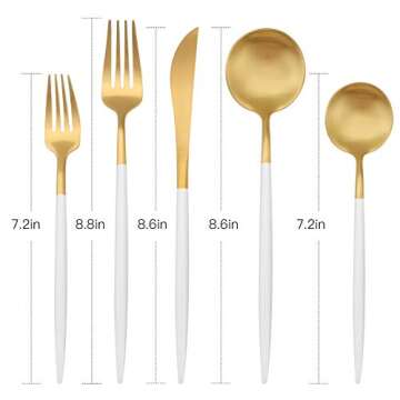 Matte Gold Silverware Set with white handle, Bysta 20-Piece Stainless Steel Flatware Set, Kitchen Utensil Set Service for 4, Tableware Cutlery Set for Home and Restaurant, Dishwasher Safe