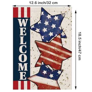 4th of July Garden Flag Stars Patriotic Striped Double Sided Welcome Fourth of July Independence Day Memorial Day Flags Outdoor Yard Decoration 12.5 x 18 Inch