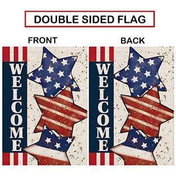 4th of July Garden Flag Stars Patriotic Striped Double Sided Welcome Fourth of July Independence Day Memorial Day Flags Outdoor Yard Decoration 12.5 x 18 Inch