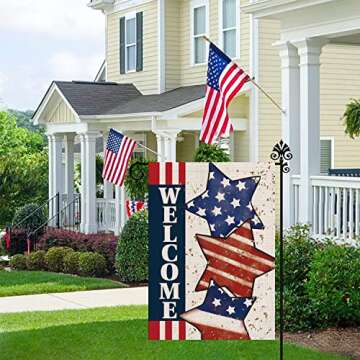 4th of July Garden Flag Stars Patriotic Striped Double Sided Welcome Fourth of July Independence Day Memorial Day Flags Outdoor Yard Decoration 12.5 x 18 Inch