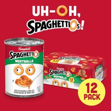 SpaghettiOs Canned Pasta with Meatballs - 12 Pack of 15.6 oz Cans