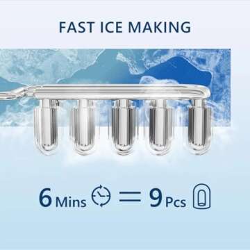 Countertop Ice Maker Machine, Portable Self-Cleaning Ice Machine with Ice Scoop, Basket and Handle, 9 Cubes in 6 Mins, 26 lbs/24Hrs, 2 Sizes of Bullet Ice for Home Kitchen Party and Office (Black)