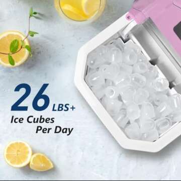 Countertop Ice Maker Machine, Portable Self-Cleaning Ice Machine with Ice Scoop, Basket and Handle, 9 Cubes in 6 Mins, 26 lbs/24Hrs, 2 Sizes of Bullet Ice for Home Kitchen Party and Office (Black)