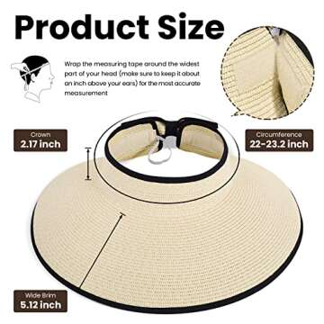 Simplicity Women's UPF 50+ Wide Brim Roll Up Sun Hat Straw Visors for Women Light Beige