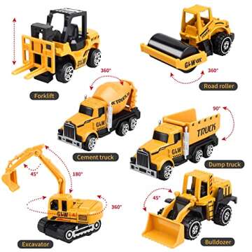 Kids Construction Toys, Construction Truck Toys Set w/Crane, Excavator, Forklift,Bulldozer,Dump Trucks,Cement Truck,Road Roller, Alloy Construction Vehicle Toys for 3 4 5 6 7 Years Old Boys Gifts