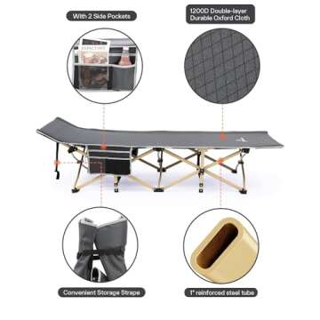 Sportneer Cots for Sleeping, Camping Cots for Adults with Mattress Max Load 450 LBS Heavy Duty Folding Portable Bed with Padded for Camping Tent Office Outdoor Travel Sleep Over