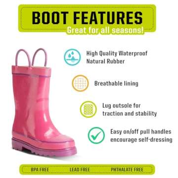 Western Chief Kids Waterproof Rubber Classic Rain Boot with Pull Handles, Pink, 4 M US Big Kid