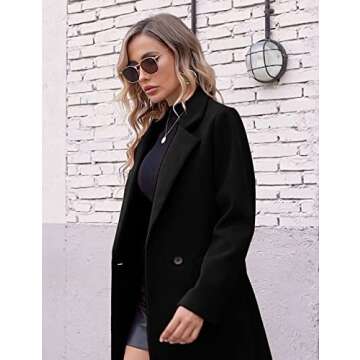 Hooever Women's Winter Wool Coat Casual Notch Lapel Single-Breasted Peacoat(Black-M)