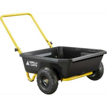 Gorilla Carts GCR-4 Poly Dump Cart, 2-Wheel Garden Wagon with Foldable Handle, 4 cu ft, 300 lb. Capacity, Black/Yellow