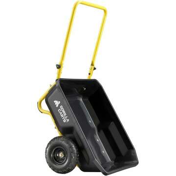 Gorilla Carts GCR-4 Poly Dump Cart, 2-Wheel Garden Wagon with Foldable Handle, 4 cu ft, 300 lb. Capacity, Black/Yellow