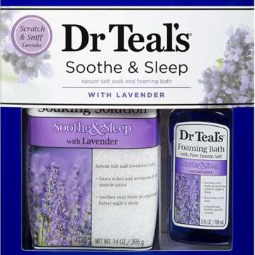 Dr Teal's Lavender Epsom Salt & Foaming Bath Oil Sampler Gift Set 2020 - Give The Gift of Relaxation & Peaceful Slumber! - 14 oz Bag of Lavender Bath Salts & 3 oz Bottle of Lavender Foaming Bath Oil