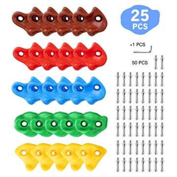 TOPNEW 25PCS Rock Climbing Holds for Kids, Large Climbing Holds for Play Set, Swingset - Adult Rock Wall Holds with Mounting Hardware for Indoor Outdoor Rock Climbing Wall