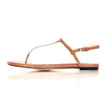 Peculiarity Footwear - Tan Flat-Bottom Thong Sandals - Gaea - Size 14