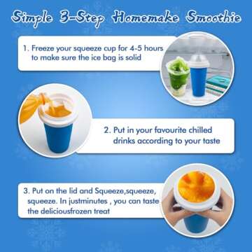 Slushie Maker Cup - DIY Magic Slushy Maker Squeeze Cup, Portable Smoothie Squeeze Cup for Juices, Milk and Ice Cream Make, Double Layer Squeeze Slushy Maker Cup, Birthday Gifts for Friends&Family Blue