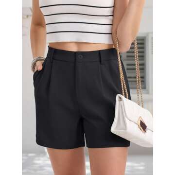 MAGCOMSEN Dress Shorts for Women Dressy Casual Regular Fit Summer Tailored Workwear Shorts Mid Waisted Pleated Shorts with Pockets, Black, S