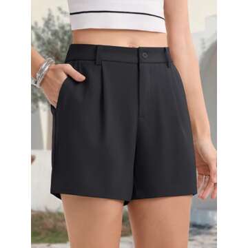 MAGCOMSEN Dress Shorts for Women Dressy Casual Regular Fit Summer Tailored Workwear Shorts Mid Waisted Pleated Shorts with Pockets, Black, S