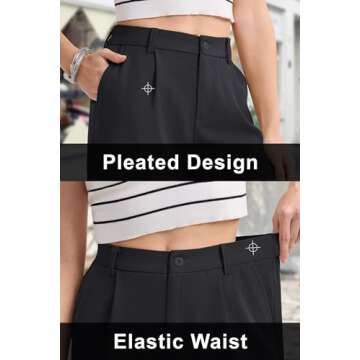 MAGCOMSEN Dress Shorts for Women Dressy Casual Regular Fit Summer Tailored Workwear Shorts Mid Waisted Pleated Shorts with Pockets, Black, S