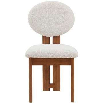 Meridian Furniture 489Cream-C Napa Collection Mid-Century Modern Boucle Fabric Upholstered Dining Chair with Rich Cream Boucle Fabric, Solid Wood, 17.5" W x 20.75" D x 35.75" H, Cream, Set of 2