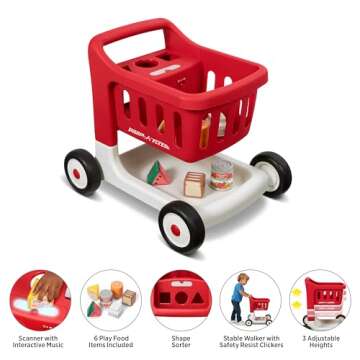 Radio Flyer Scan & Sort Shopping Cart with Lights & Sounds, Baby Walker with Wheels, Red Shopping Cart for Kids Ages 1+