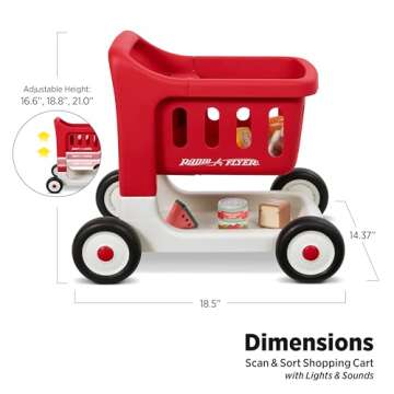 Radio Flyer Scan & Sort Shopping Cart with Lights & Sounds, Baby Walker with Wheels, Red Shopping Cart for Kids Ages 1+