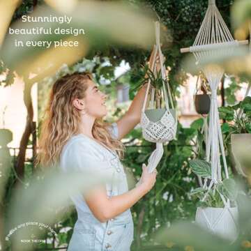 Nook Theory 4-Pack Macrame Plant Hanger - with 8 Ceiling Hooks - Hanging Planter Indoor Outdoor - Hanging Plant Holder - Decorative Bohemian Plant Hangers - Hanging Plants (Cream)