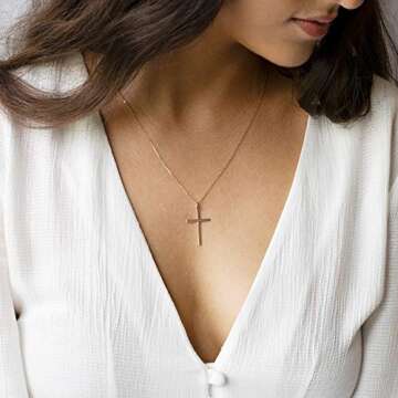 MEVECCO Dainty Gold Cross Necklace for Women,14K Gold Plated Cute Tiny Faith/Crucifix Religious Delicate Minimalist Necklace