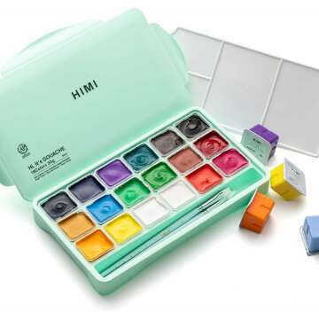 HIMI Gouache Paints Set - 18 Non-Toxic Colors with Brushes