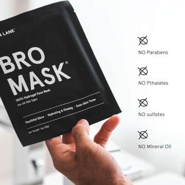 JAXON LANE BRO MASK: Korean Face Mask for Men | 2 Pc. Hydrating Anti Aging Sheet Masks Contain Vitamin C, Vitamin E, Hyaluronic Acid, Hydrolyzed Collagen for Face Care, Acne Treatment (2 X 4 Packs)