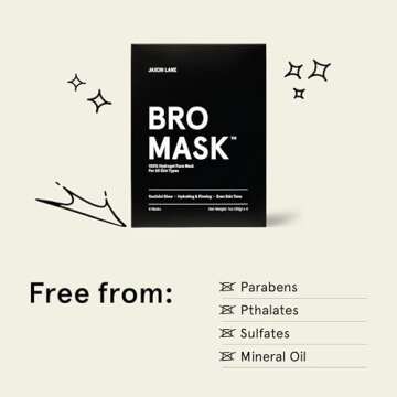 JAXON LANE BRO MASK: Korean Face Mask for Men | 2 Pc. Hydrating Anti Aging Sheet Masks Contain Vitamin C, Vitamin E, Hyaluronic Acid, Hydrolyzed Collagen for Face Care, Acne Treatment (2 X 4 Packs)