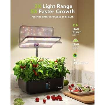 URUQ Hydroponics Growing System Indoor Garden 12 Pods Indoor Gardening System with LED Grow Light Height Adjustable Plants Germination Kit Quiet Smart Pump - Hydroponic Planter Fresh Harvest Black