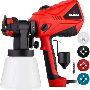 NoCry HVLP Electric Paint Sprayer Gun - 1200ml/min Paint Gun or Stain Sprayer with Adjustable Airflow and 600W Motor - HVLP Paint Sprayers for Home Interior or Exterior - 3 Spray Patterns, 4 Nozzles