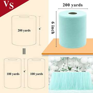 Aqua Blue Tulle Fabric Rolls 6 Inch by 200 Yards (600 feet) Fabric Spool Tulle Ribbon for DIY Aqua Blue Tutu Bow Baby Shower Birthday Party Wedding Decorations Craft Supplies