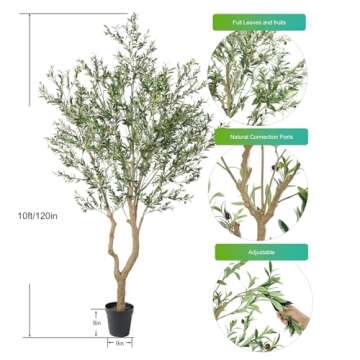 Nafresh Tall Faux Olive Tree，10ft（120in） Realistic Potted Silk Artificial Olive Tree， Fake Olive Trees Indoor with Green Leaves and Big Fruits for Home Office Living Room Stairs Patio Decor.