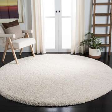 SAFAVIEH Milan Shag Collection Area Rug - 8' Round, Ivory, Solid Design, Non-Shedding & Easy Care, 2-inch Thick Ideal for High Traffic Areas in Living Room, Bedroom (SG180-1212)