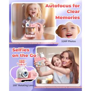 Kids Camera Instant Print Toys, Christmas Birthday Gifts for Girls Boys, 3.0” Autofocus Kids Digital Camera Toddler Camera for 3 4 5 6 7 8 9 10 11 12 Year Old Girl Boy with 32GB TF Card (Pink)