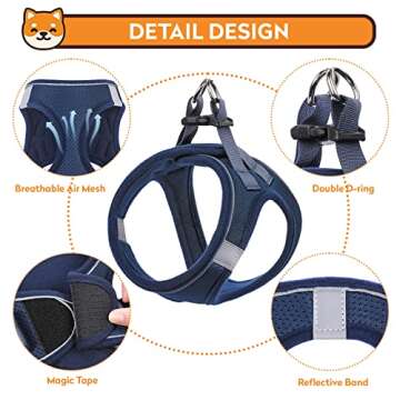 PWOD Dog Harness with Leash Set, No-Pull Step-in Reflective Pet Harness with 1 Leash Clips, Adjustable Soft Padded Easy Walk Dog Vest for Small Medium Large Dogs, Cats(Blue,Medium)