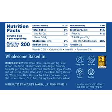 Nature's Bakery Whole Wheat Fig Bars, Blueberry, Real Fruit, Vegan, Non-GMO, Snack bar, Twin packs- 12 count