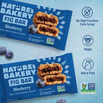 Nature's Bakery Whole Wheat Fig Bars, Blueberry, Real Fruit, Vegan, Non-GMO, Snack bar, Twin packs- 12 count