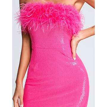 Mini Feather Dress Stunning Bandage Dress Glamorous Party Dress Backless Strapless Dress Fashion Homecoming Dress Trendy Rave Birthday Dress Pink…