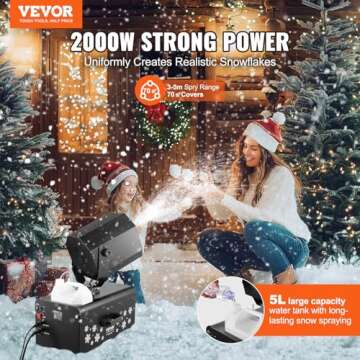 VEVOR Snow Machine, High Output 70㎡ Wide Coverage 2000W Snow Maker Machine with 2 Remotes Control, 90° Shaking Head Jet Foam Machine Snow Spraying Machine for Christmas Parties Wedding Stage Effect