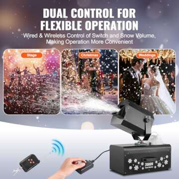 VEVOR Snow Machine, High Output 70㎡ Wide Coverage 2000W Snow Maker Machine with 2 Remotes Control, 90° Shaking Head Jet Foam Machine Snow Spraying Machine for Christmas Parties Wedding Stage Effect