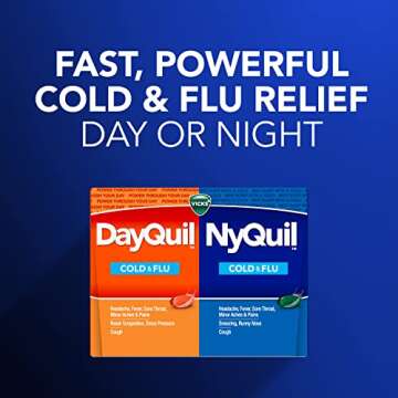 Vicks DayQuil & NyQuil Co-Pack, Cold & Flu Medicine, Powerful Multi-Symptom Daytime & Nighttime Relief for Headache, Fever, Sore Throat, Minor Aches & Pains, & Cough, 72ct