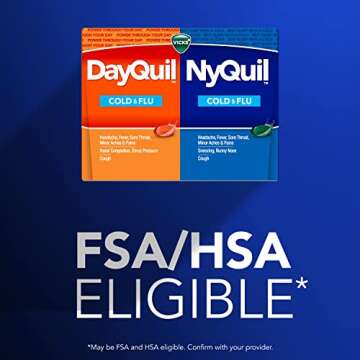 Vicks DayQuil & NyQuil Co-Pack, Cold & Flu Medicine, Powerful Multi-Symptom Daytime & Nighttime Relief for Headache, Fever, Sore Throat, Minor Aches & Pains, & Cough, 72ct