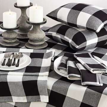 SARO LIFESTYLE 9025.BK1690B Birmingham Collection Buffalo Plaid Design Cotton Table Runner, 16" x 90", Black