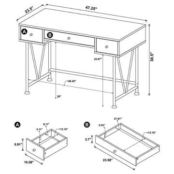 Coaster Home Furnishings Analiese Rustic 47-Inch 3-Drawer Home Office Computer Writing Desk Study Table with Storage Engineered Eco-Friendly Wood Look Laminate Sturdy Steel Rustic Nutmeg 801541