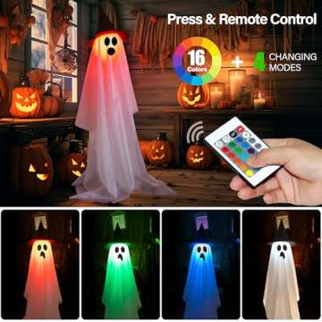 Halloween Ghosts Decorations, 2 Pack Halloween Light Up Ghost Kit, Standing Spooky Ghost Halloween Decor with Remote, Indoor Outdoor Halloween Ghost Party Decorations