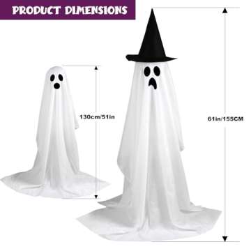 Halloween Ghosts Decorations, 2 Pack Halloween Light Up Ghost Kit, Standing Spooky Ghost Halloween Decor with Remote, Indoor Outdoor Halloween Ghost Party Decorations