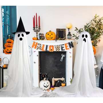 Halloween Ghosts Decorations, 2 Pack Halloween Light Up Ghost Kit, Standing Spooky Ghost Halloween Decor with Remote, Indoor Outdoor Halloween Ghost Party Decorations